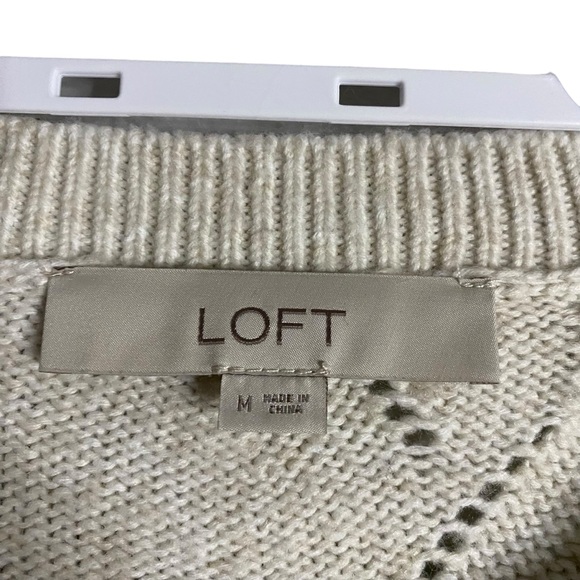 Loft Women's Ivory Crewneck Pattern Knit Sweater - Picture 5 of 9